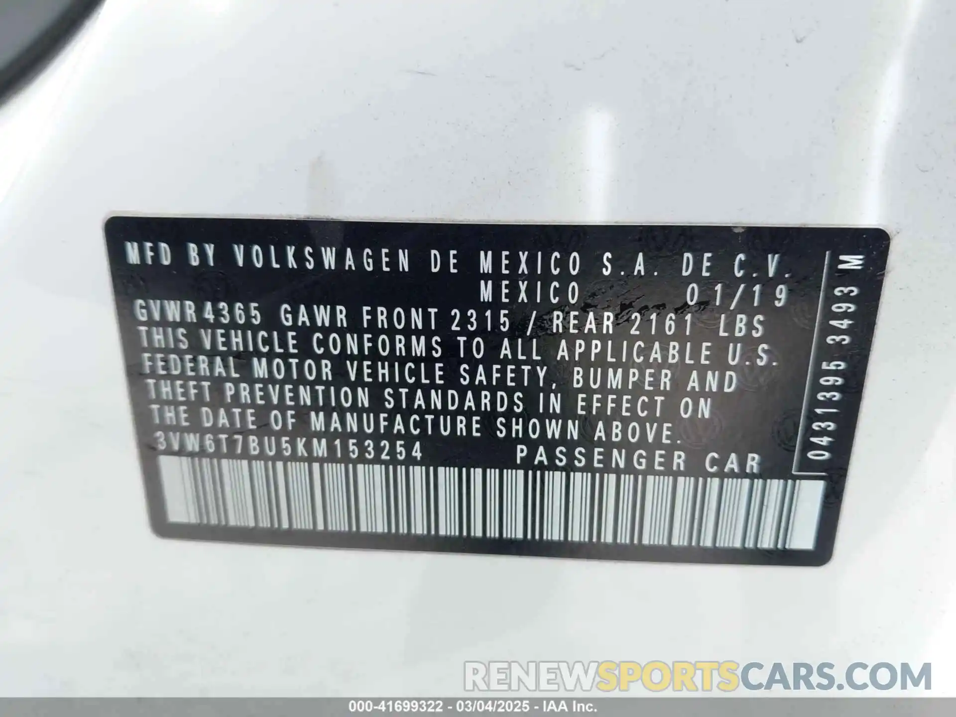 9 Photograph of a damaged car 3VW6T7BU5KM153254 VOLKSWAGEN JETTA GLI 2019