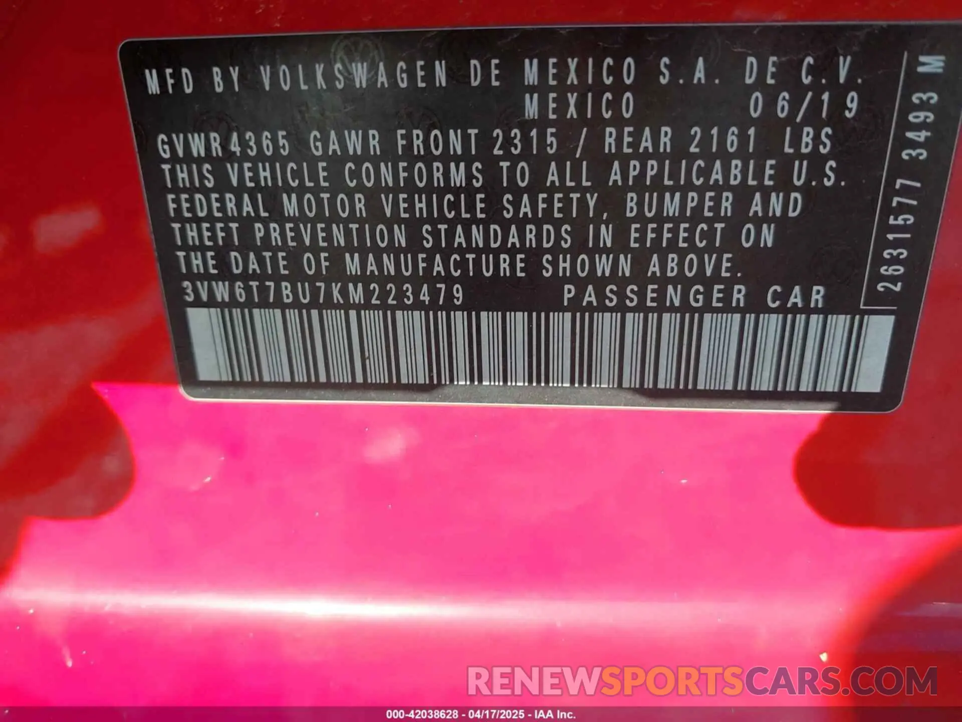 9 Photograph of a damaged car 3VW6T7BU7KM223479 VOLKSWAGEN JETTA GLI 2019