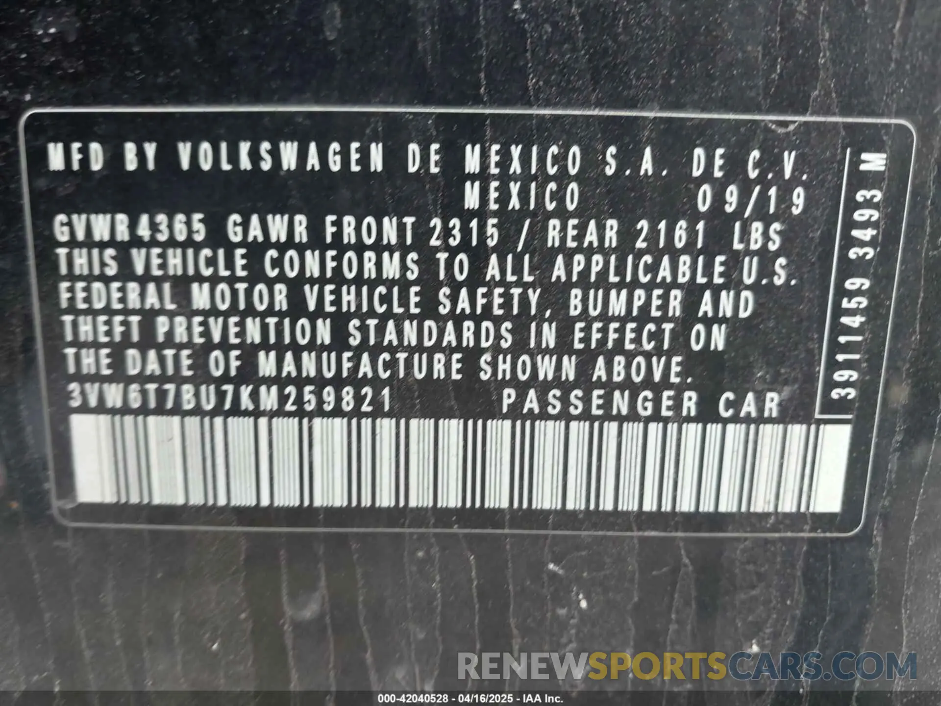 9 Photograph of a damaged car 3VW6T7BU7KM259821 VOLKSWAGEN JETTA GLI 2019