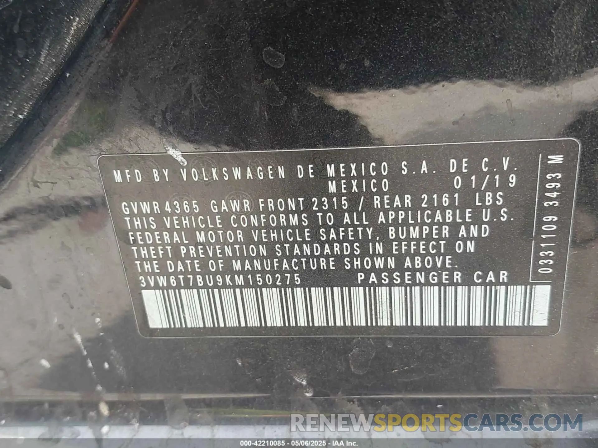 9 Photograph of a damaged car 3VW6T7BU9KM150275 VOLKSWAGEN JETTA GLI 2019
