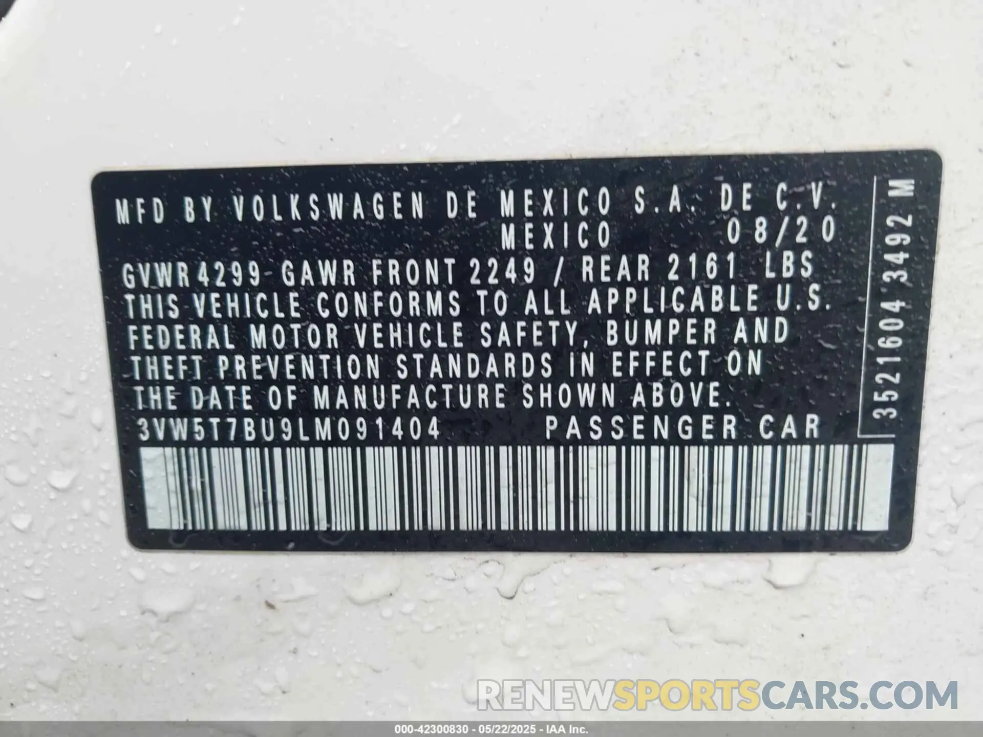 9 Photograph of a damaged car 3VW5T7BU9LM091404 VOLKSWAGEN JETTA GLI 2020