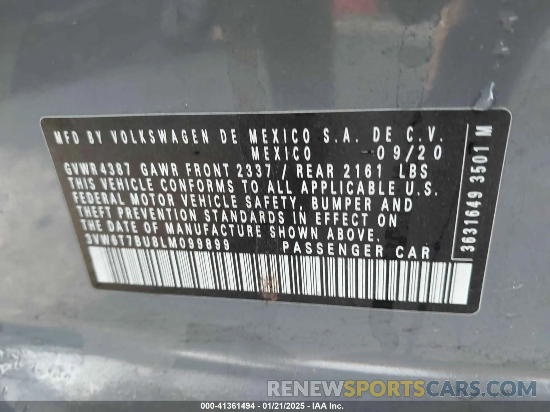9 Photograph of a damaged car 3VW6T7BU8LM099899 VOLKSWAGEN JETTA GLI 2020