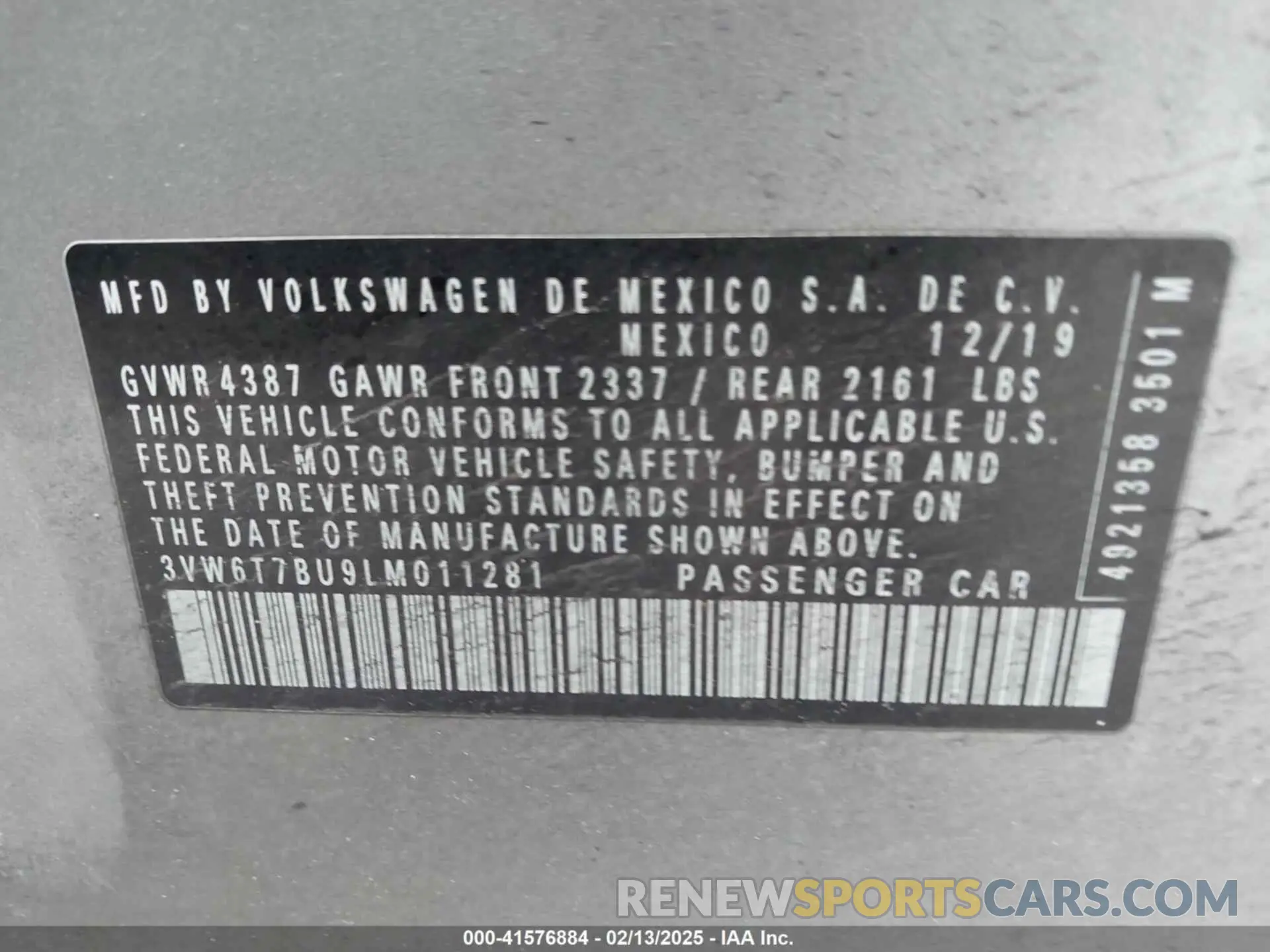 9 Photograph of a damaged car 3VW6T7BU9LM011281 VOLKSWAGEN JETTA GLI 2020