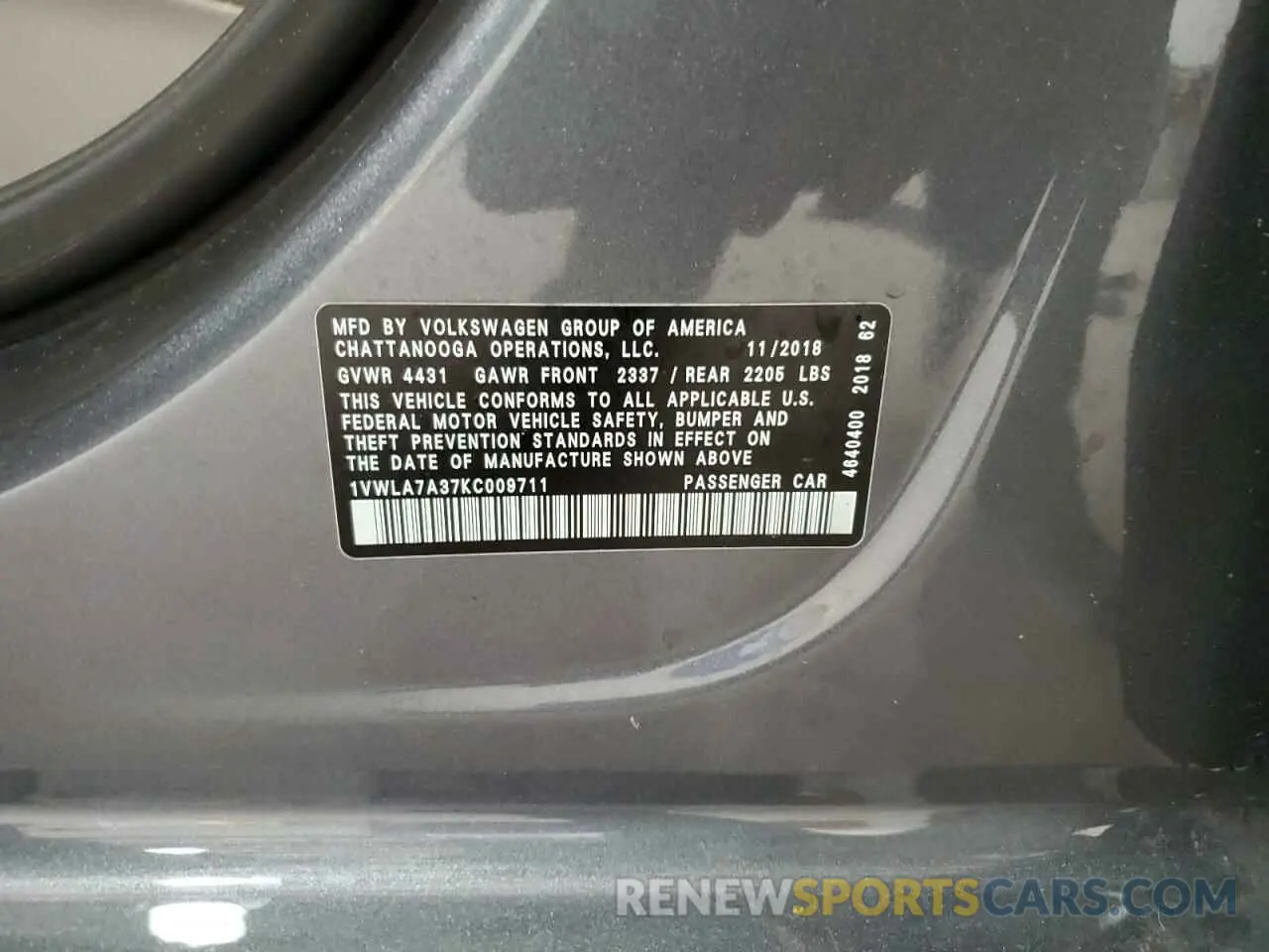 14 Photograph of a damaged car 1VWLA7A37KC009711 VOLKSWAGEN PASSAT 2019