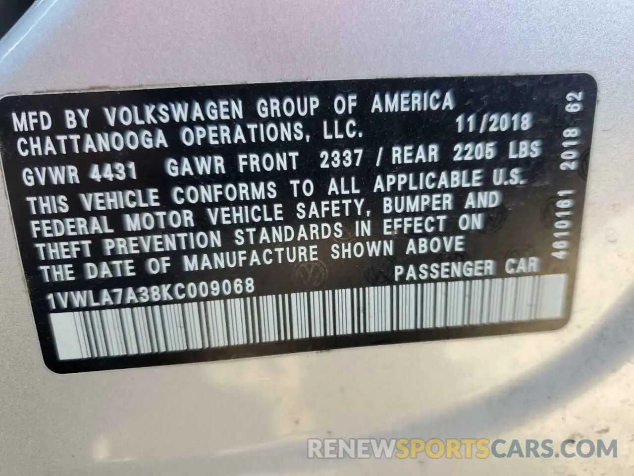 14 Photograph of a damaged car 1VWLA7A38KC009068 VOLKSWAGEN PASSAT 2019