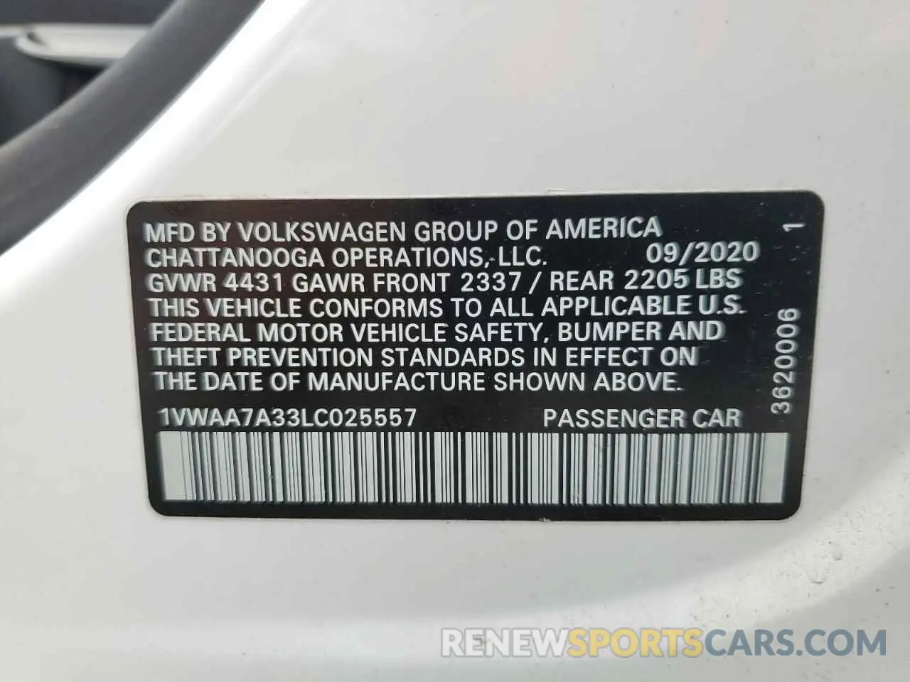12 Photograph of a damaged car 1VWAA7A33LC025557 VOLKSWAGEN PASSAT 2020