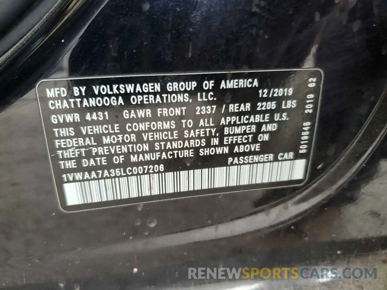 12 Photograph of a damaged car 1VWAA7A35LC007206 VOLKSWAGEN PASSAT 2020
