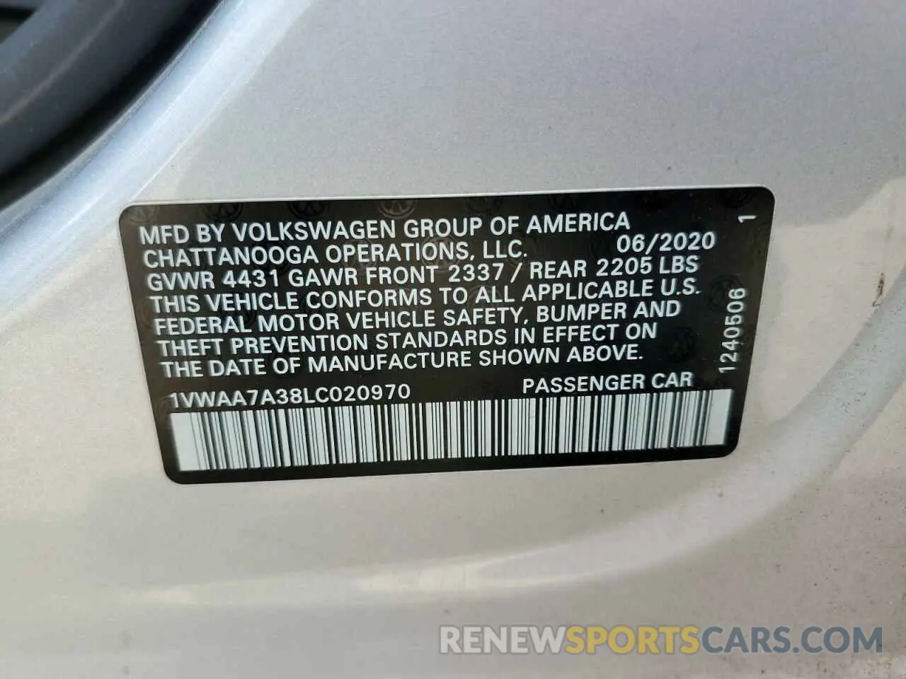 13 Photograph of a damaged car 1VWAA7A38LC020970 VOLKSWAGEN PASSAT 2020