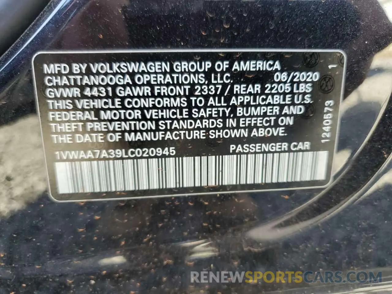 12 Photograph of a damaged car 1VWAA7A39LC020945 VOLKSWAGEN PASSAT 2020