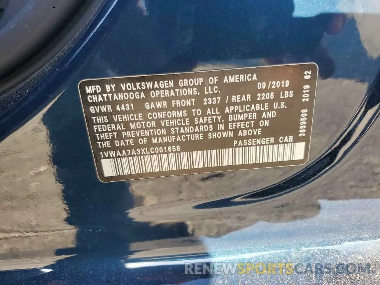 14 Photograph of a damaged car 1VWAA7A3XLC001658 VOLKSWAGEN PASSAT 2020