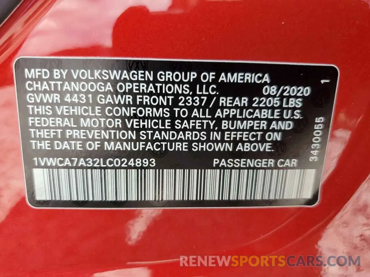 12 Photograph of a damaged car 1VWCA7A32LC024893 VOLKSWAGEN PASSAT 2020