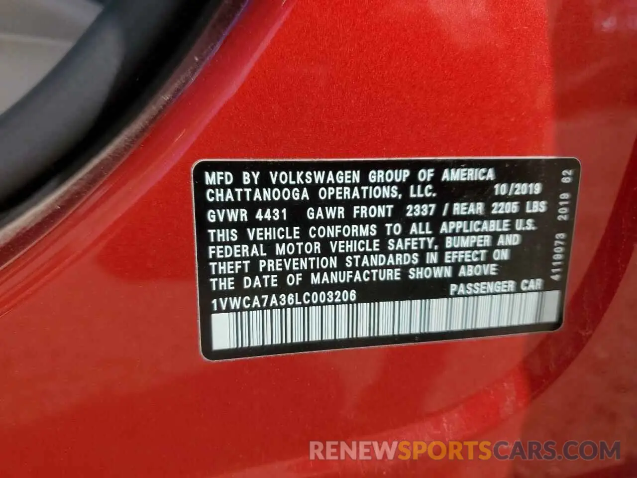 13 Photograph of a damaged car 1VWCA7A36LC003206 VOLKSWAGEN PASSAT 2020