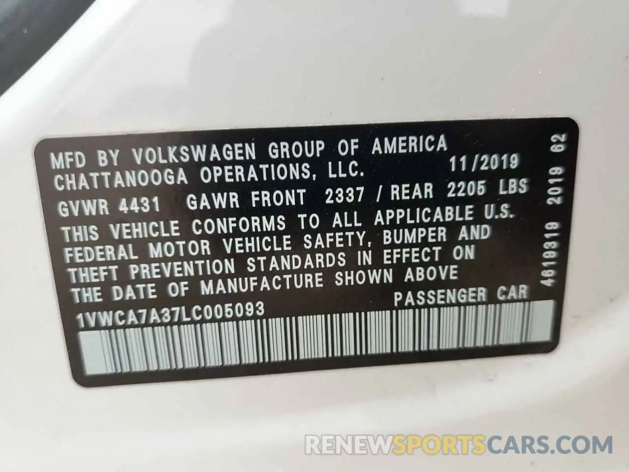 13 Photograph of a damaged car 1VWCA7A37LC005093 VOLKSWAGEN PASSAT 2020