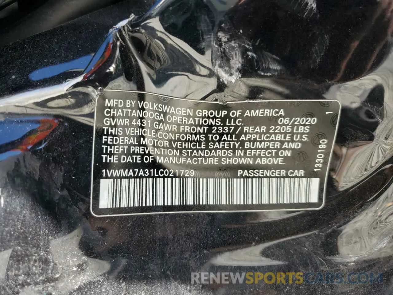 14 Photograph of a damaged car 1VWMA7A31LC021729 VOLKSWAGEN PASSAT 2020
