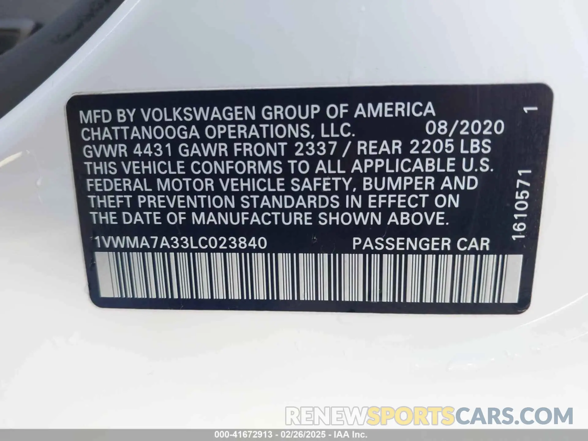 9 Photograph of a damaged car 1VWMA7A33LC023840 VOLKSWAGEN PASSAT 2020