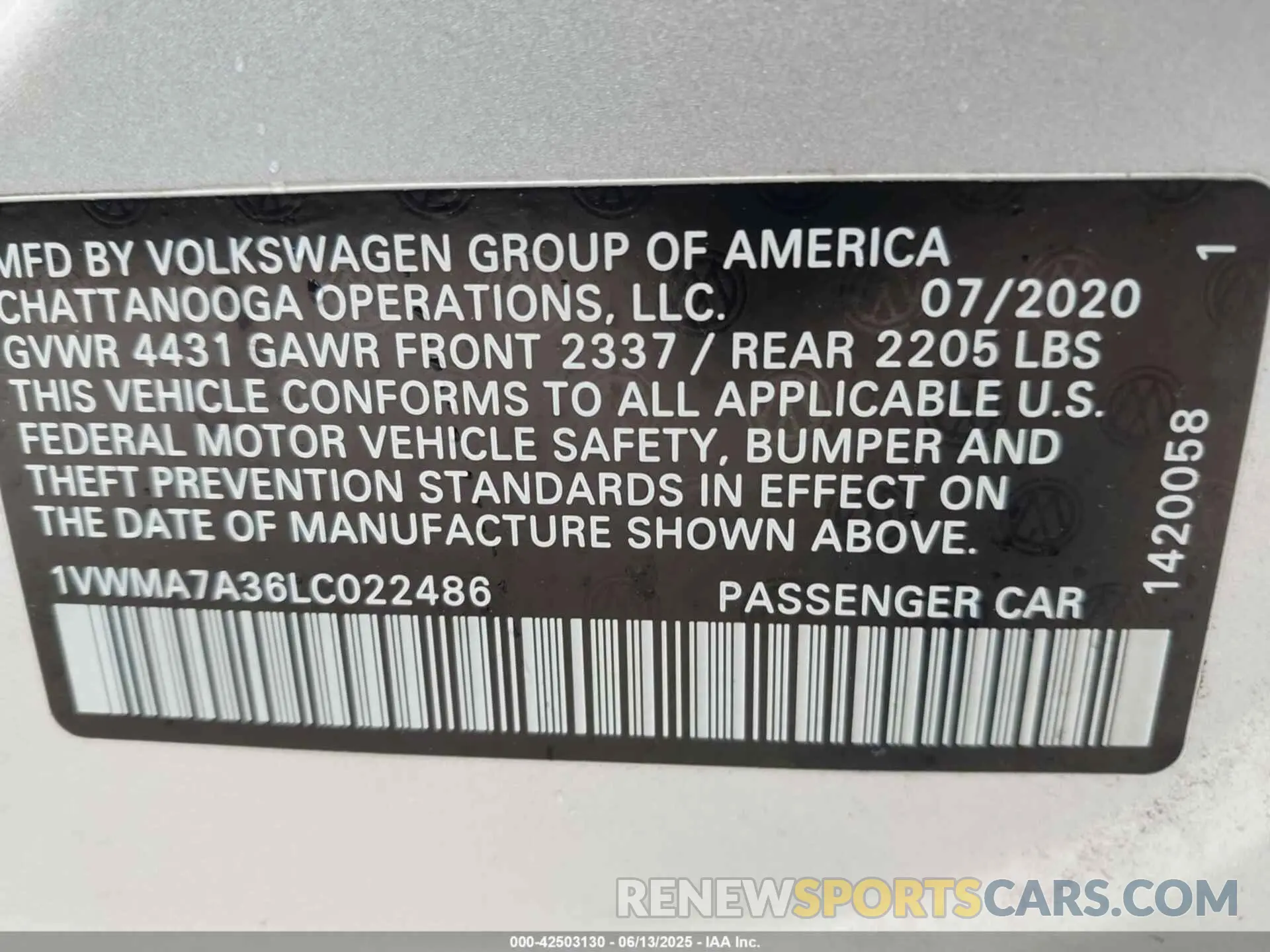 9 Photograph of a damaged car 1VWMA7A36LC022486 VOLKSWAGEN PASSAT 2020