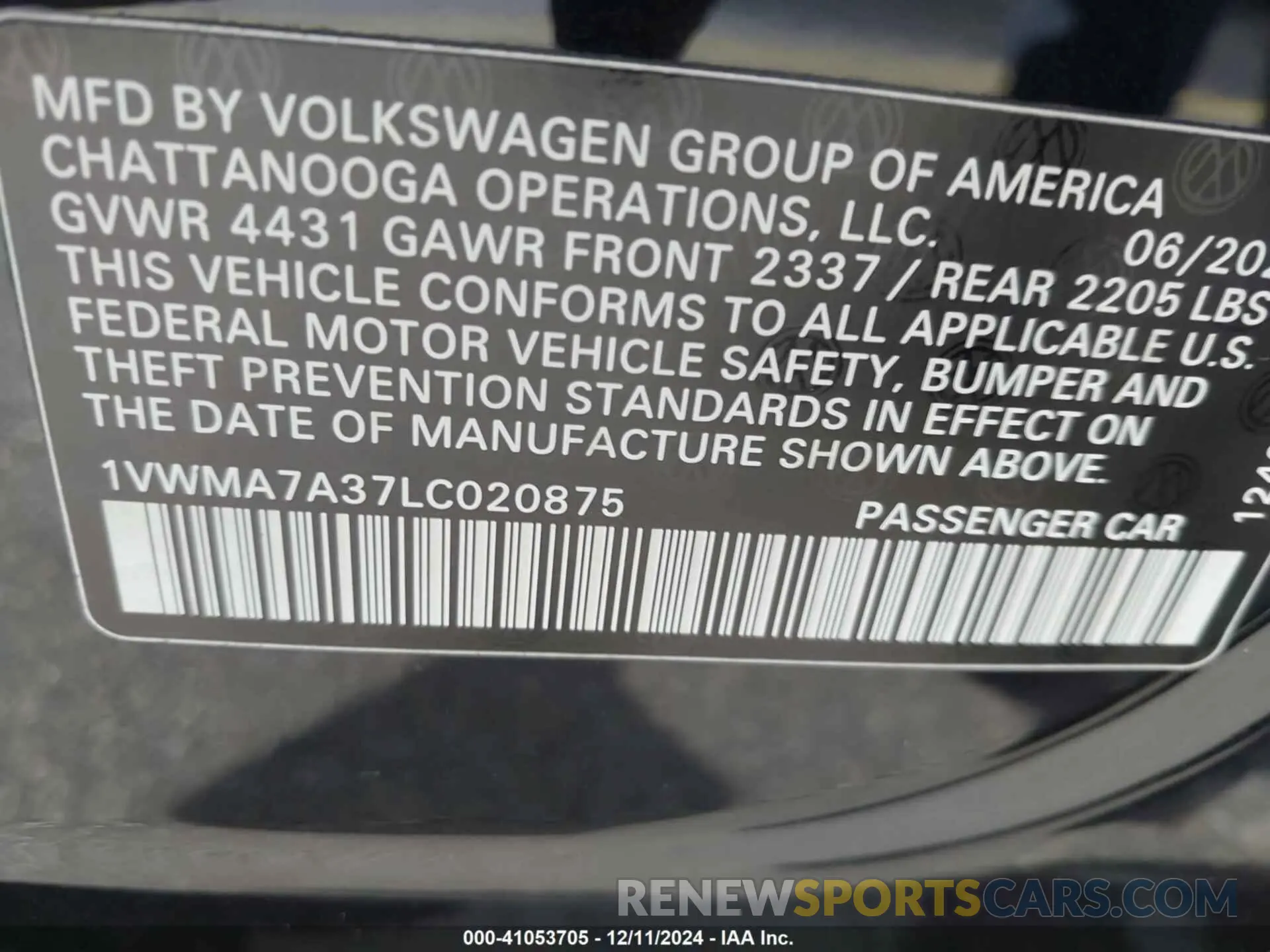 9 Photograph of a damaged car 1VWMA7A37LC020875 VOLKSWAGEN PASSAT 2020