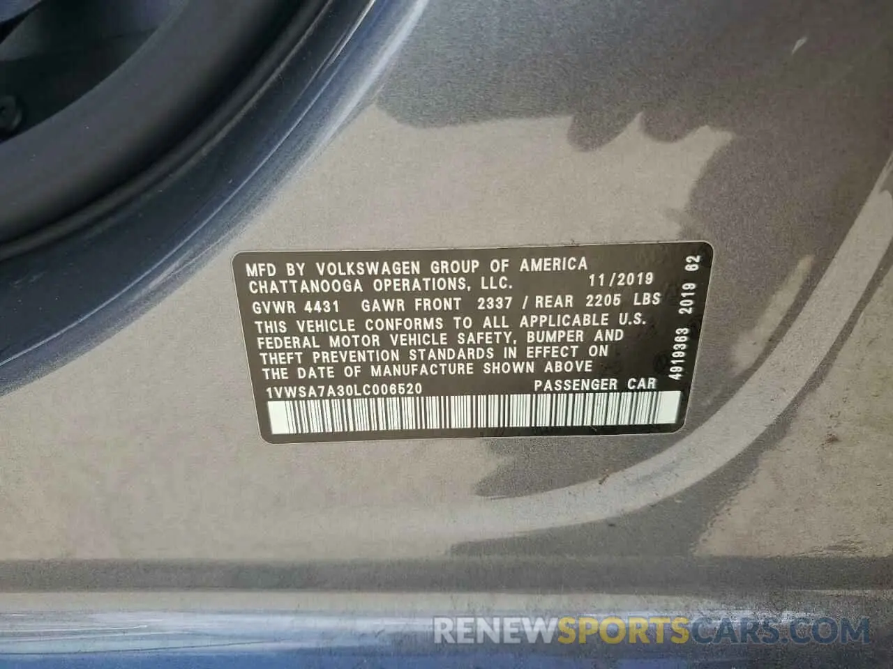 14 Photograph of a damaged car 1VWSA7A30LC006520 VOLKSWAGEN PASSAT 2020