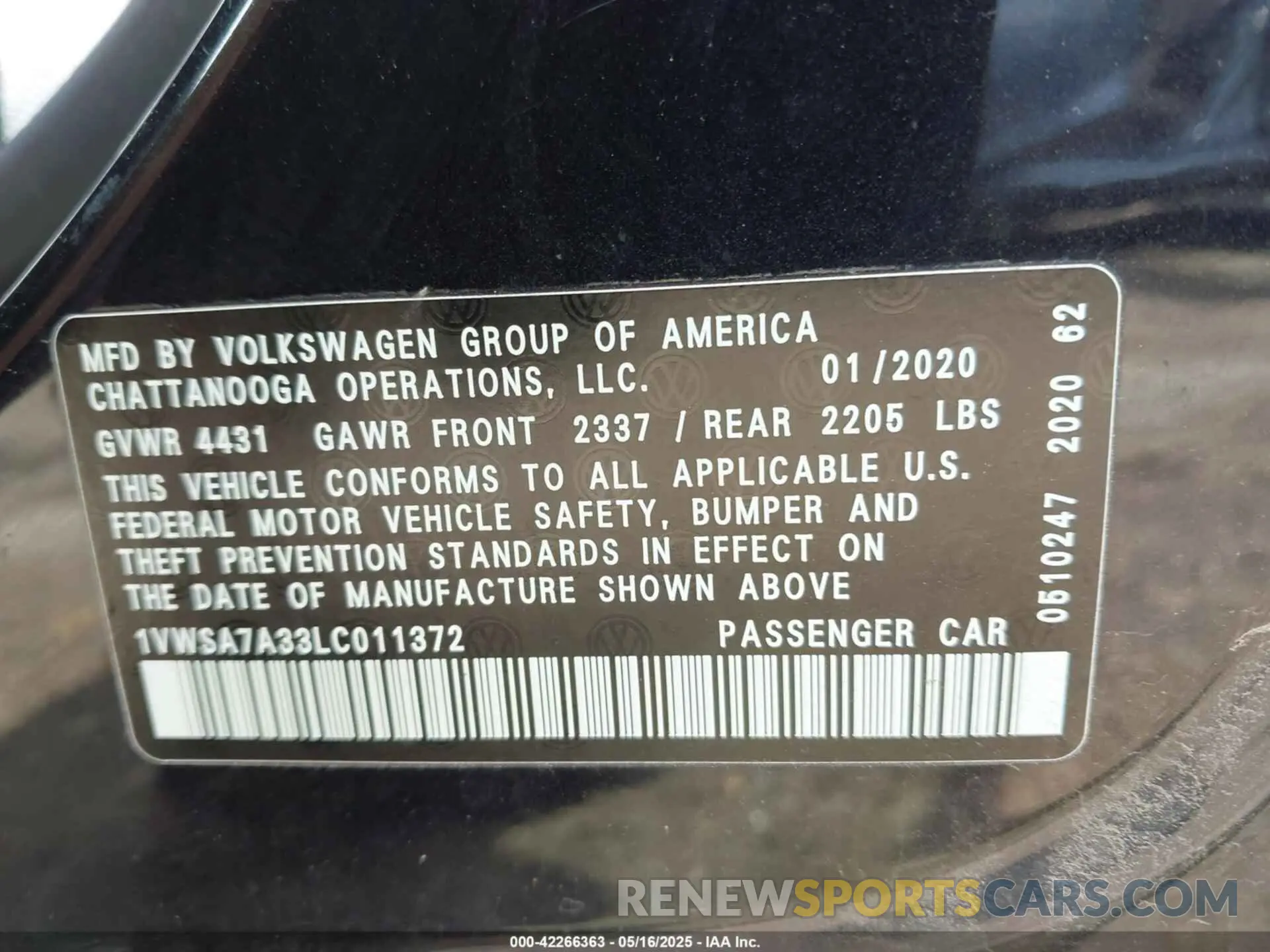 9 Photograph of a damaged car 1VWSA7A33LC011372 VOLKSWAGEN PASSAT 2020