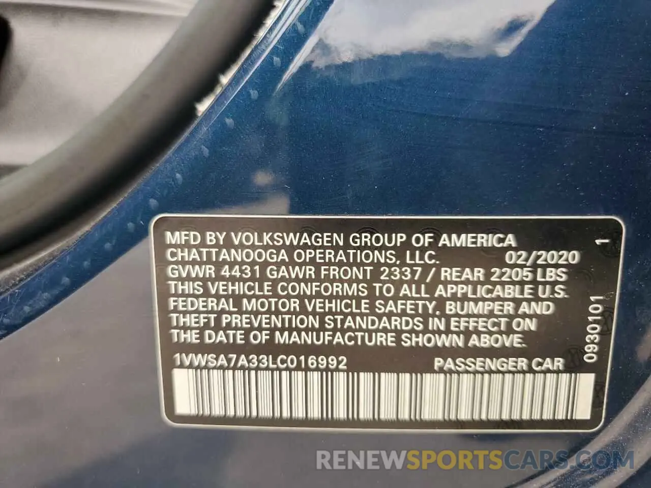 12 Photograph of a damaged car 1VWSA7A33LC016992 VOLKSWAGEN PASSAT 2020