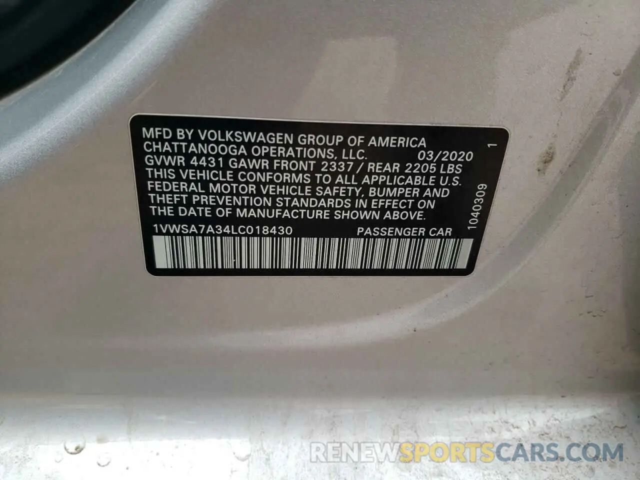 12 Photograph of a damaged car 1VWSA7A34LC018430 VOLKSWAGEN PASSAT 2020