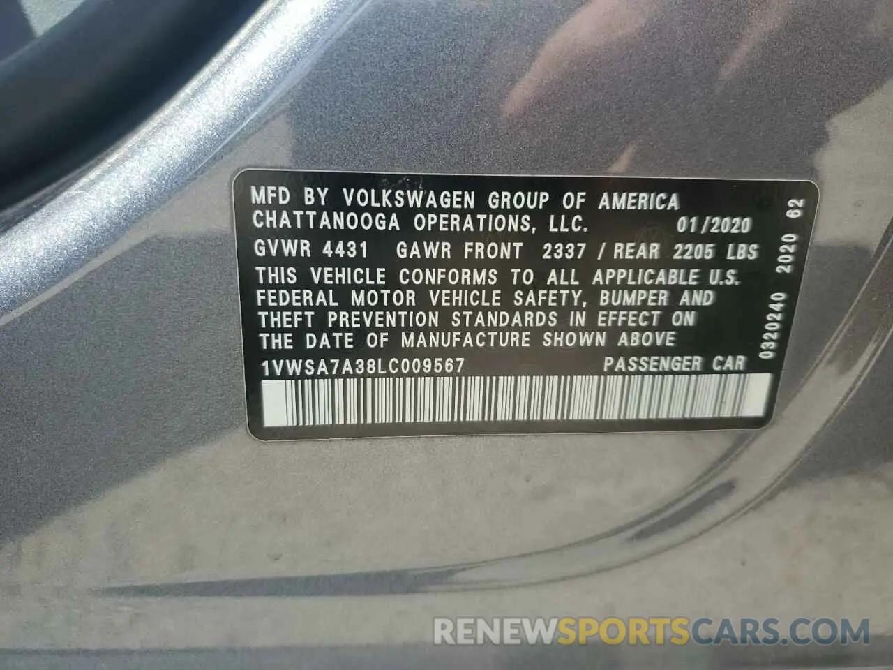 14 Photograph of a damaged car 1VWSA7A38LC009567 VOLKSWAGEN PASSAT 2020