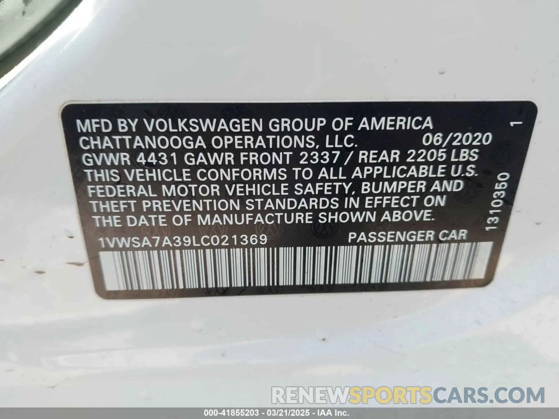 9 Photograph of a damaged car 1VWSA7A39LC021369 VOLKSWAGEN PASSAT 2020