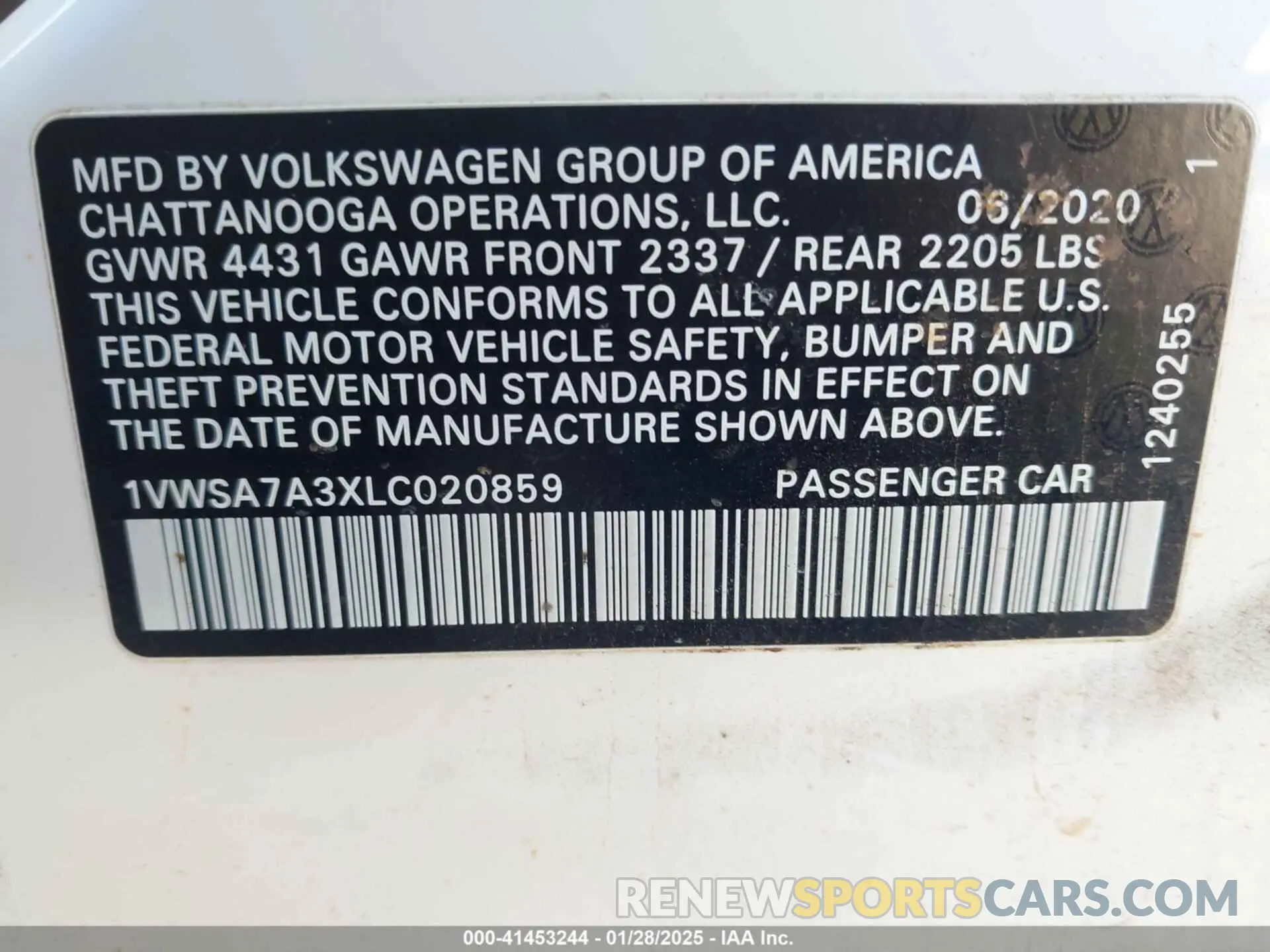 9 Photograph of a damaged car 1VWSA7A3XLC020859 VOLKSWAGEN PASSAT 2020