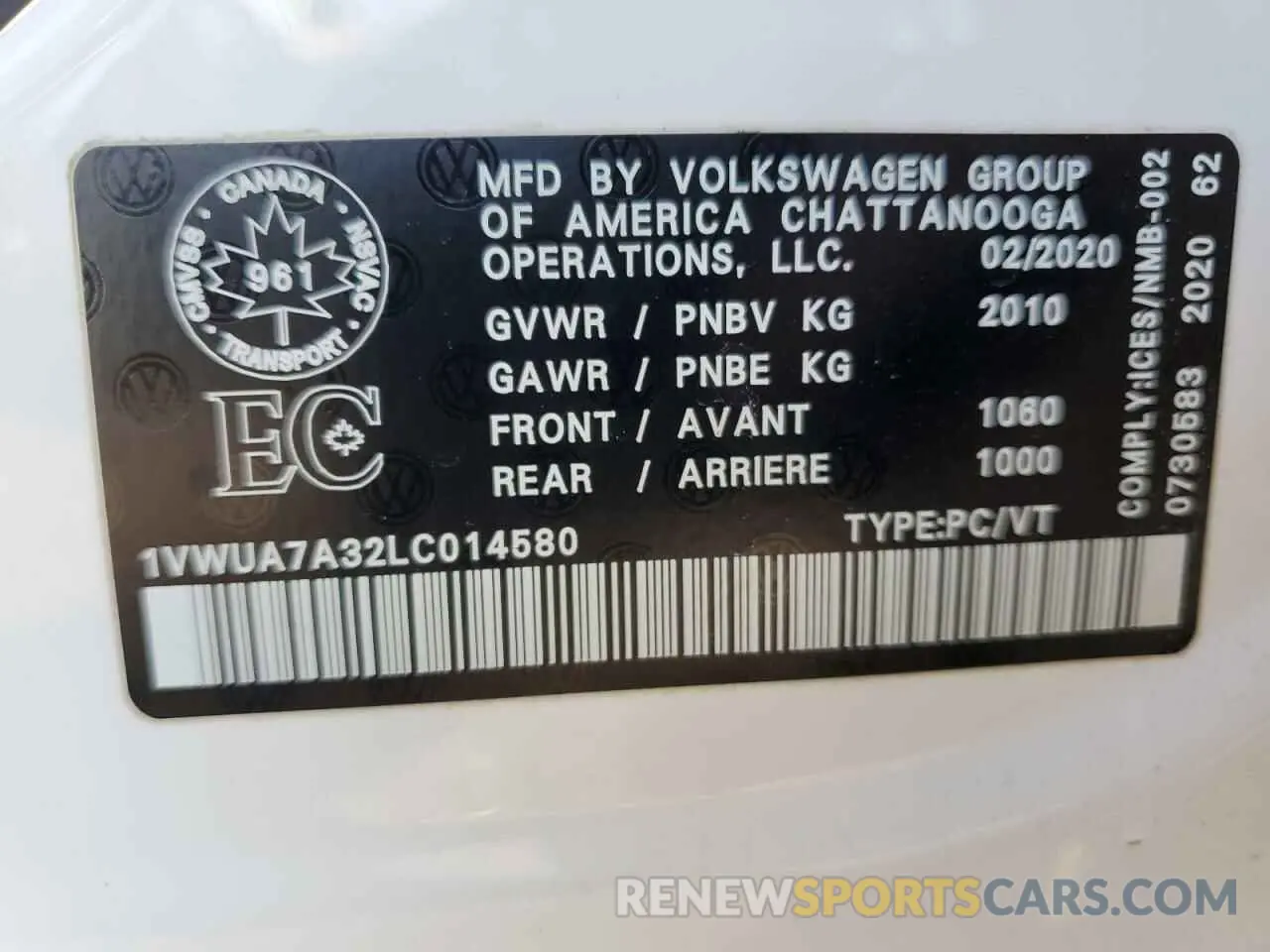 13 Photograph of a damaged car 1VWUA7A32LC014580 VOLKSWAGEN PASSAT 2020