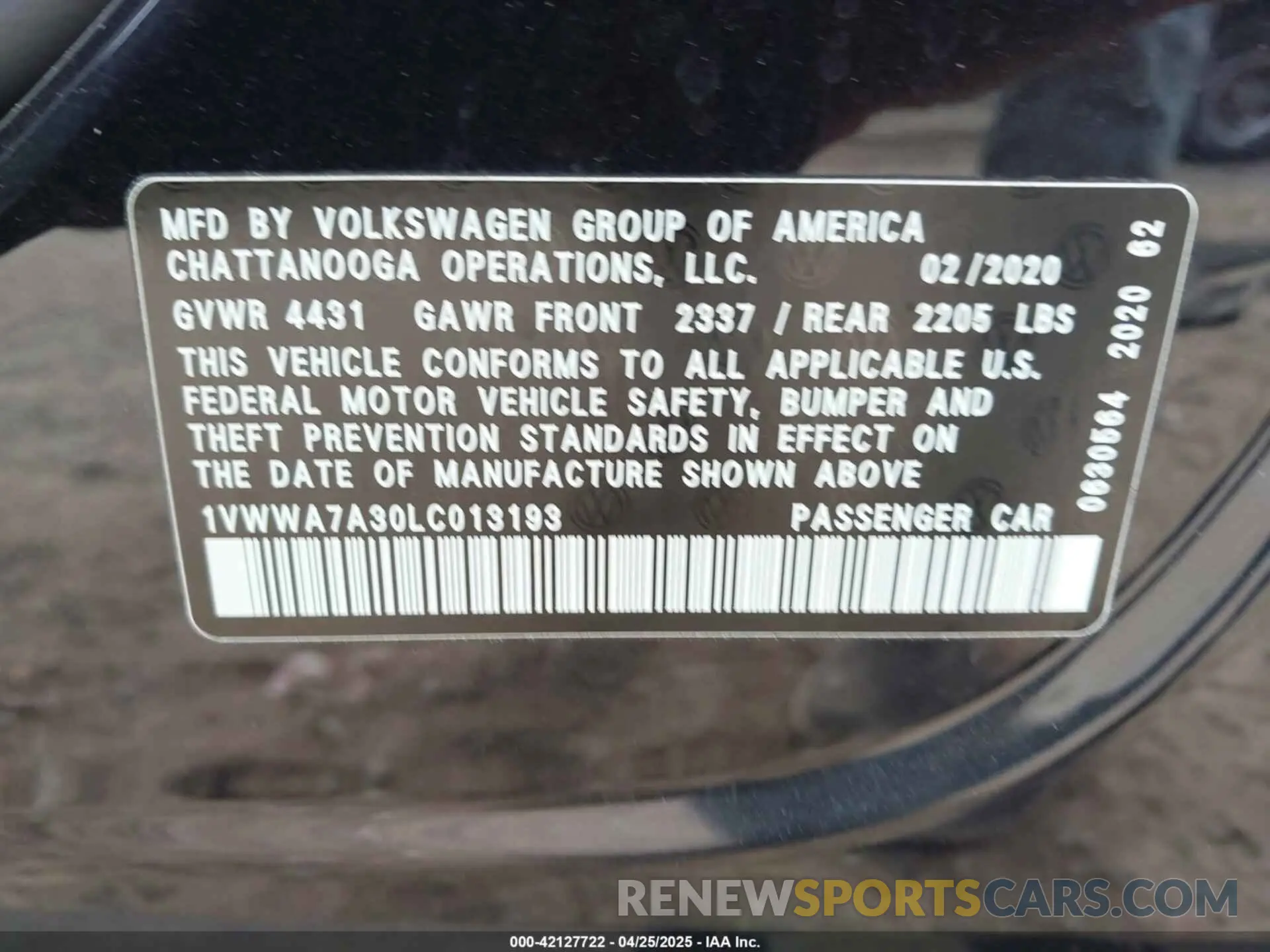 9 Photograph of a damaged car 1VWWA7A30LC013193 VOLKSWAGEN PASSAT 2020