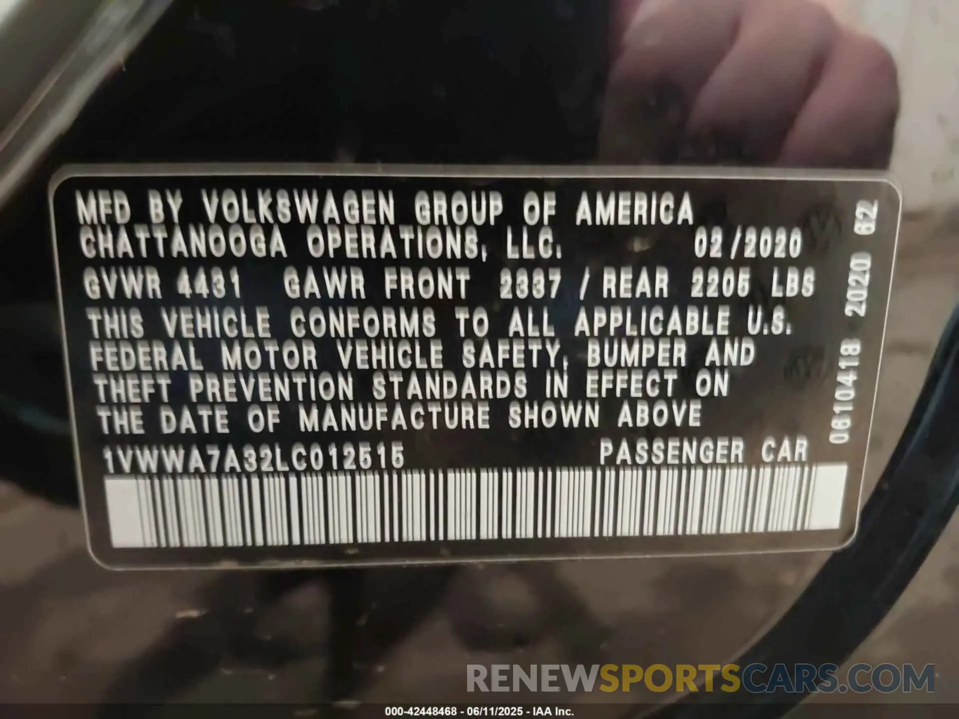 9 Photograph of a damaged car 1VWWA7A32LC012515 VOLKSWAGEN PASSAT 2020