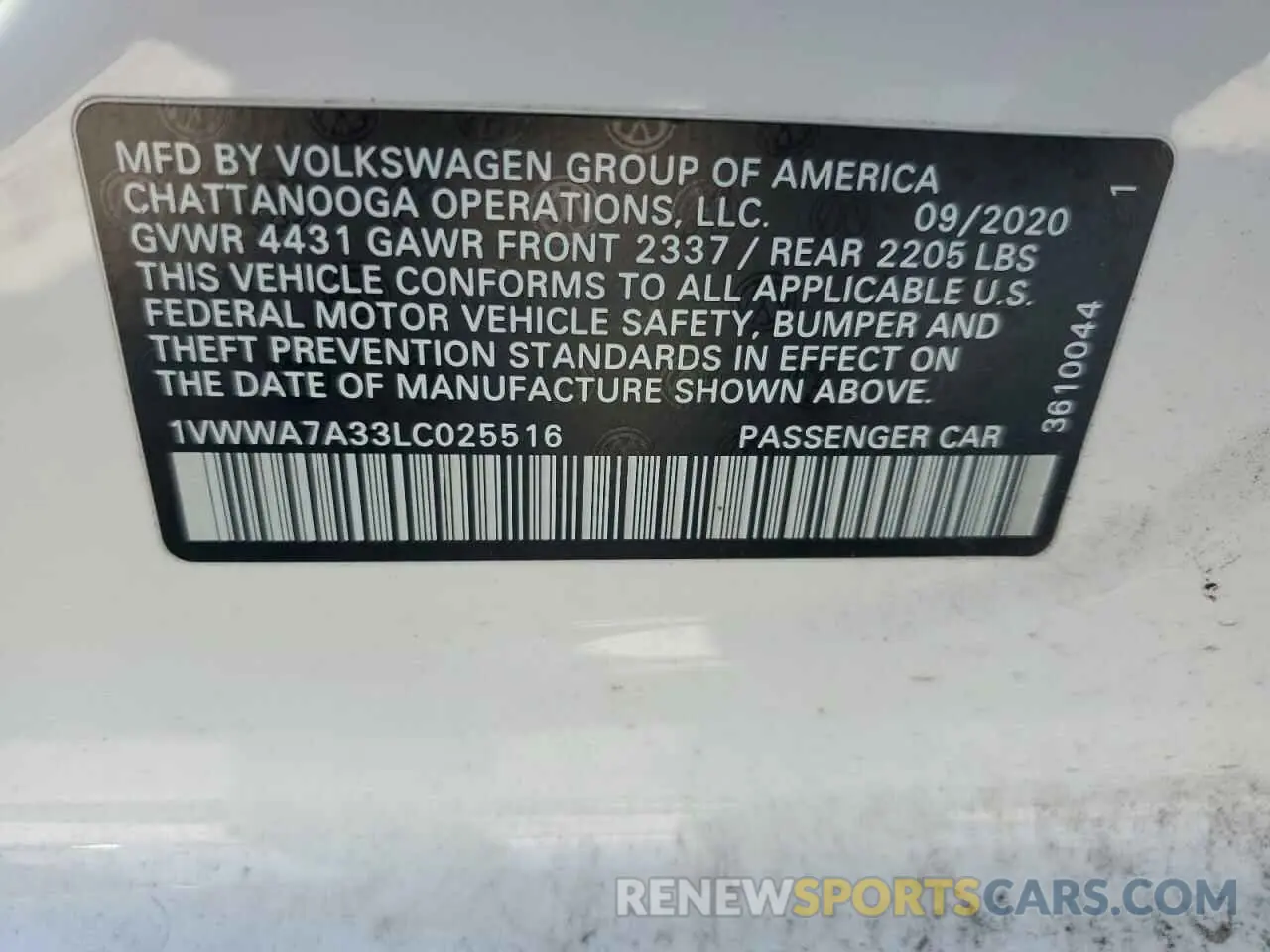 15 Photograph of a damaged car 1VWWA7A33LC025516 VOLKSWAGEN PASSAT 2020