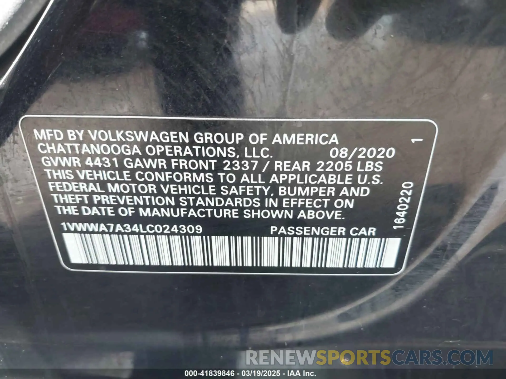 9 Photograph of a damaged car 1VWWA7A34LC024309 VOLKSWAGEN PASSAT 2020