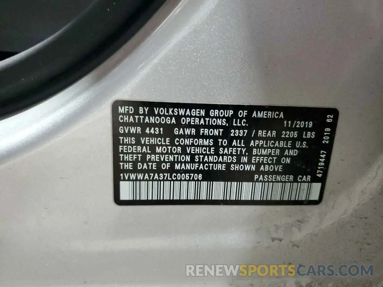 14 Photograph of a damaged car 1VWWA7A37LC005706 VOLKSWAGEN PASSAT 2020
