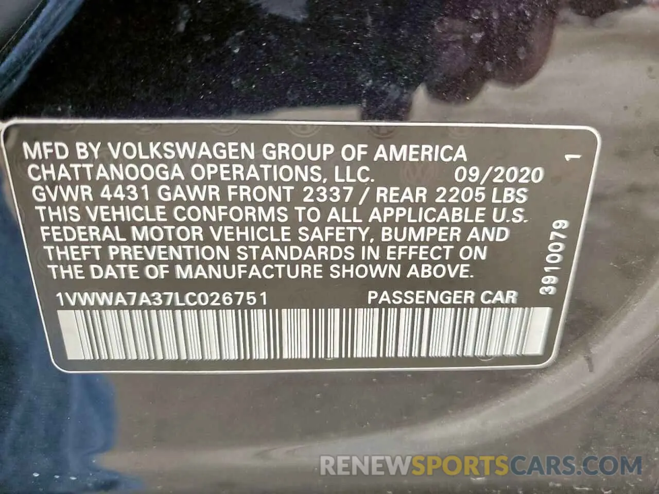 12 Photograph of a damaged car 1VWWA7A37LC026751 VOLKSWAGEN PASSAT 2020