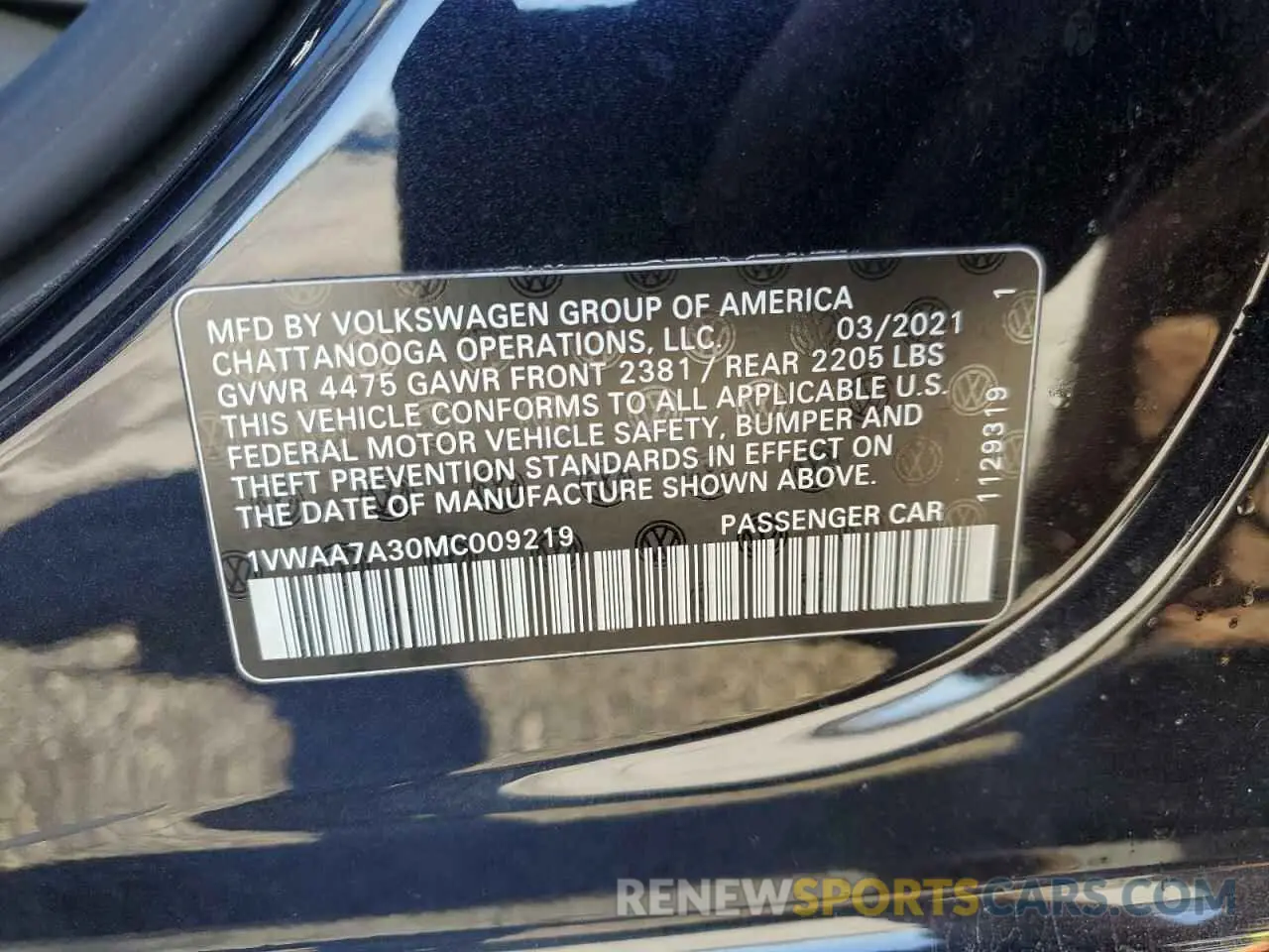 12 Photograph of a damaged car 1VWAA7A30MC009219 VOLKSWAGEN PASSAT 2021