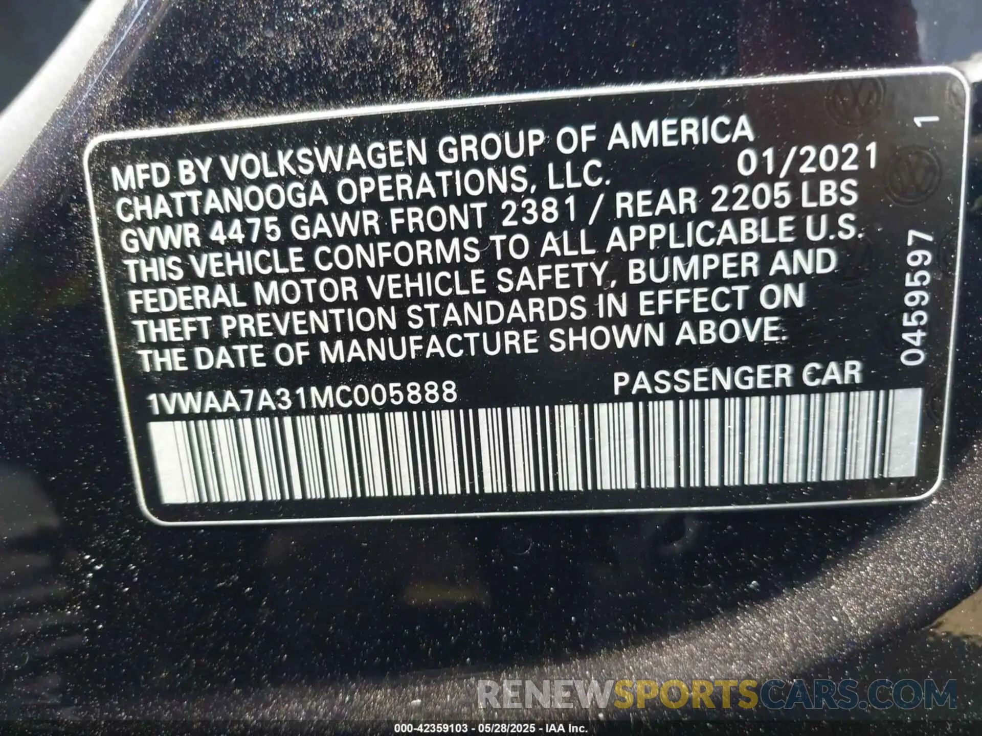 9 Photograph of a damaged car 1VWAA7A31MC005888 VOLKSWAGEN PASSAT 2021