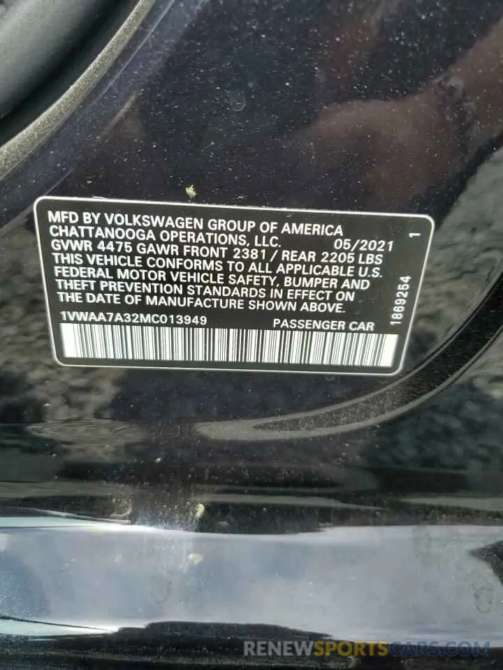 12 Photograph of a damaged car 1VWAA7A32MC013949 VOLKSWAGEN PASSAT 2021