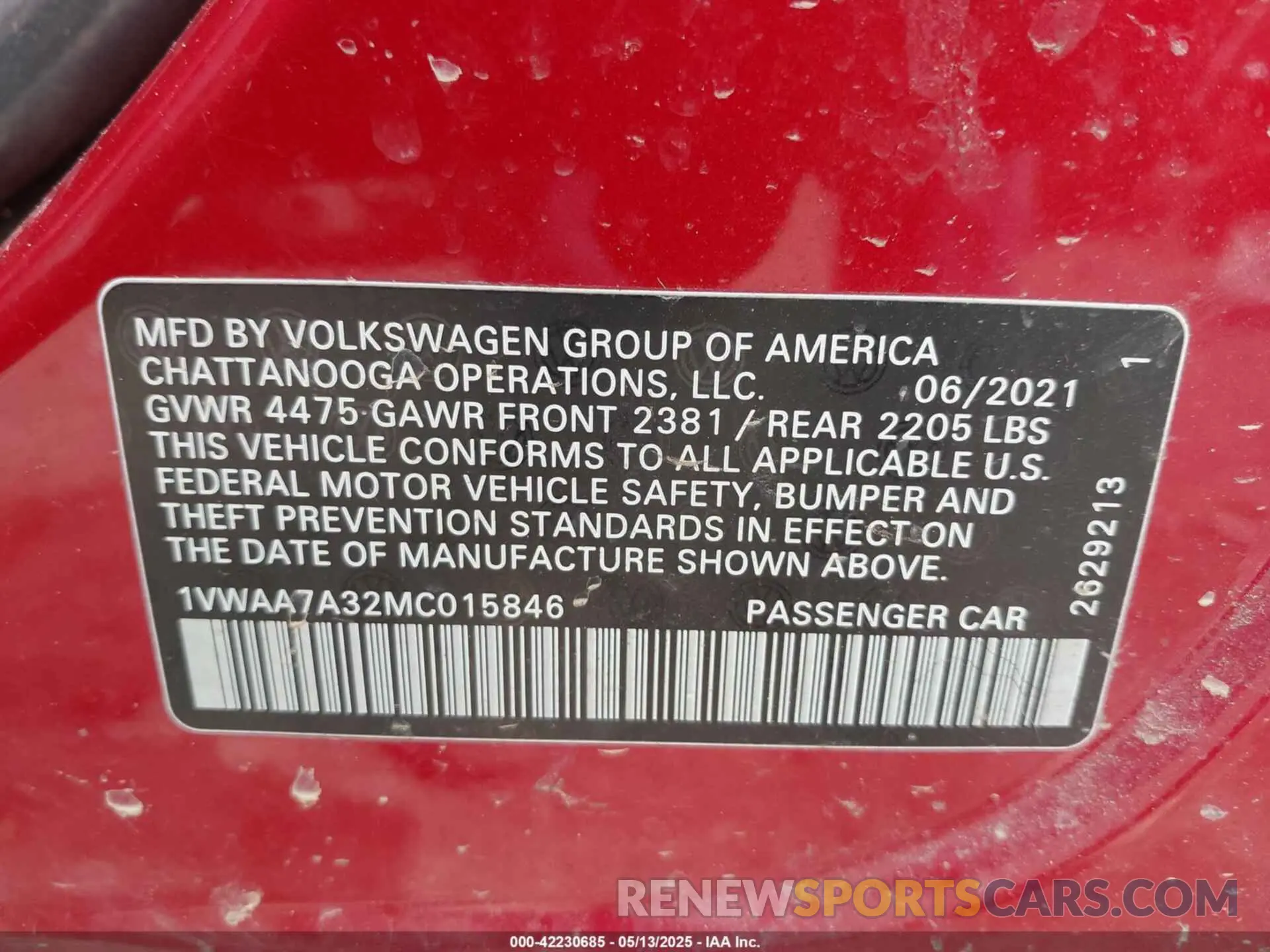 9 Photograph of a damaged car 1VWAA7A32MC015846 VOLKSWAGEN PASSAT 2021