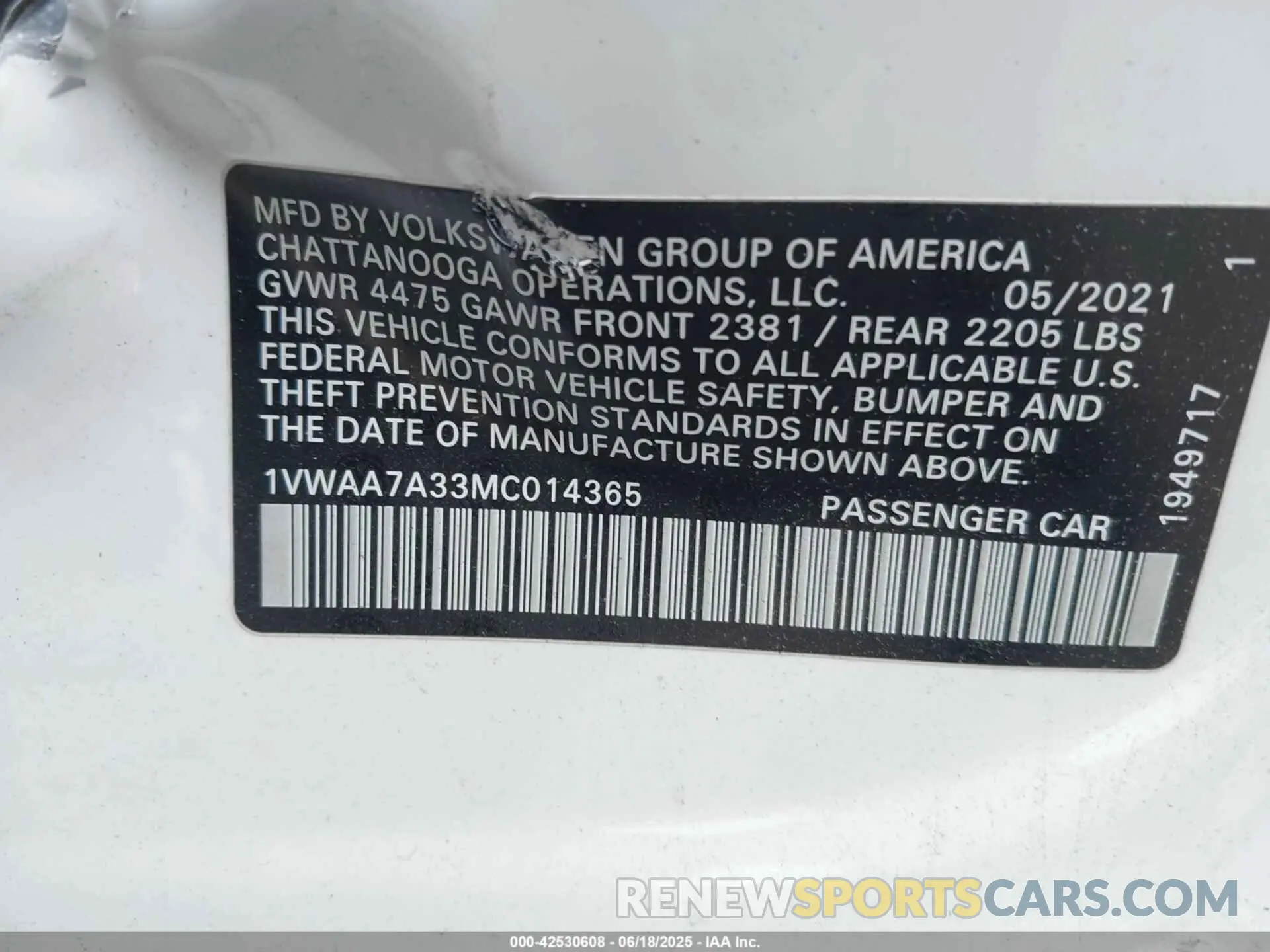 9 Photograph of a damaged car 1VWAA7A33MC014365 VOLKSWAGEN PASSAT 2021