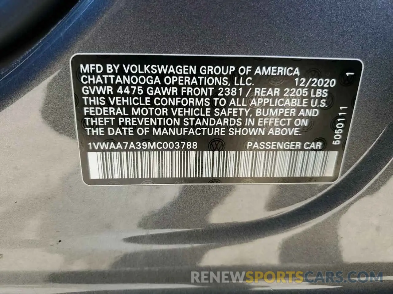 14 Photograph of a damaged car 1VWAA7A39MC003788 VOLKSWAGEN PASSAT 2021