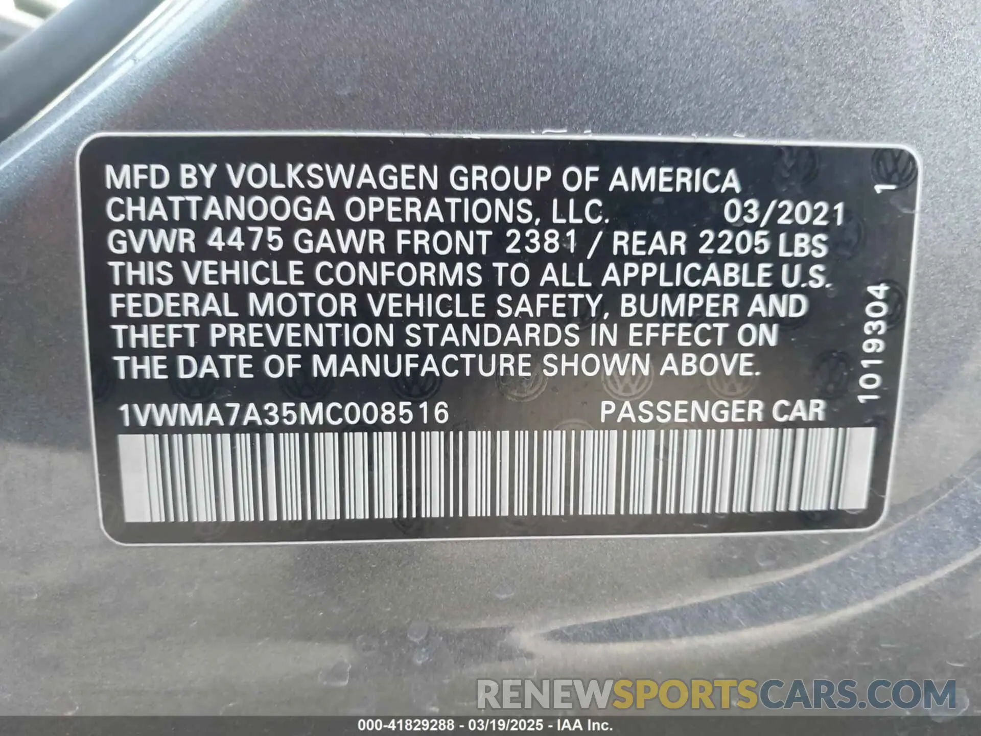 9 Photograph of a damaged car 1VWMA7A35MC008516 VOLKSWAGEN PASSAT 2021