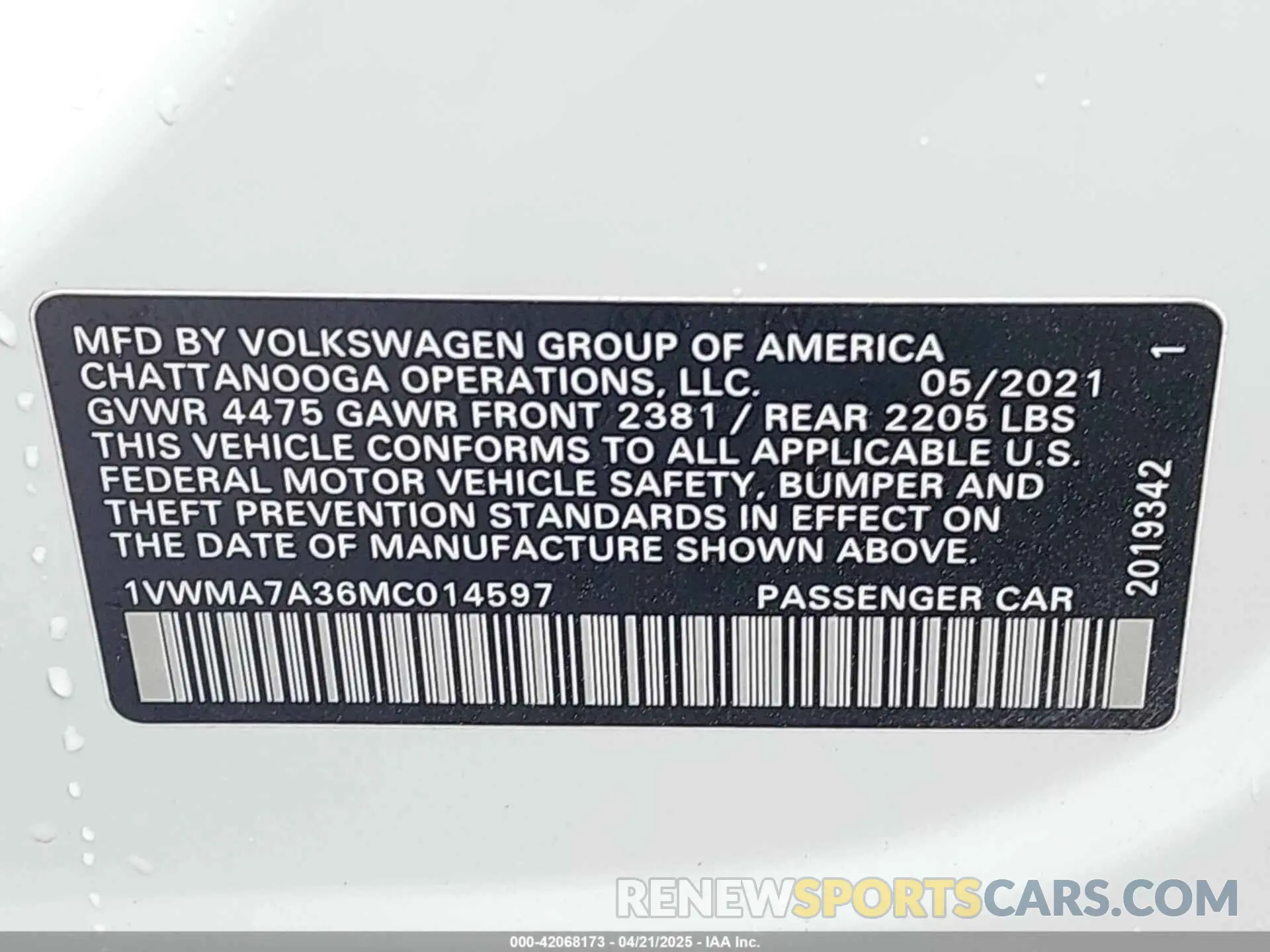 9 Photograph of a damaged car 1VWMA7A36MC014597 VOLKSWAGEN PASSAT 2021