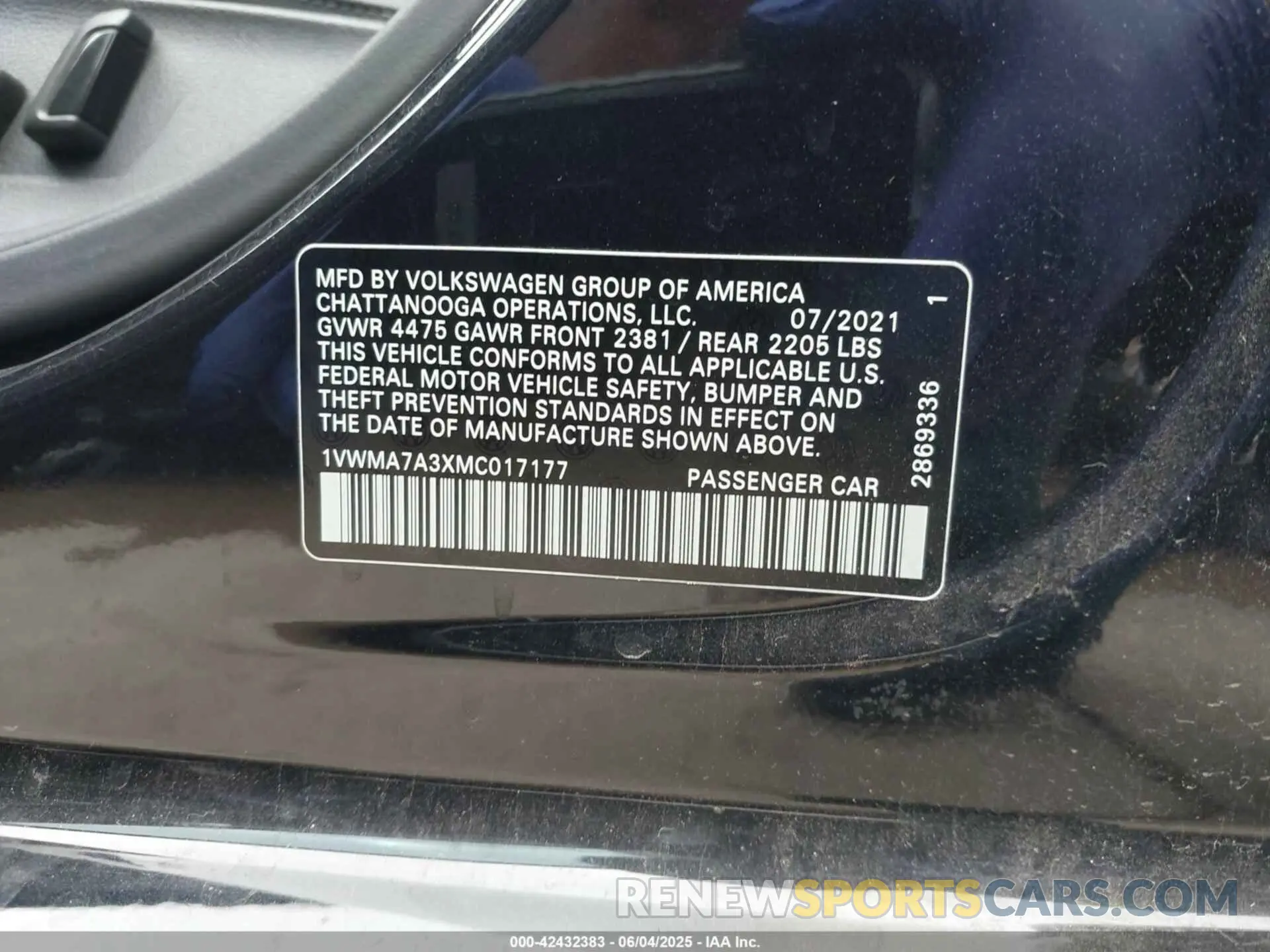 9 Photograph of a damaged car 1VWMA7A3XMC017177 VOLKSWAGEN PASSAT 2021