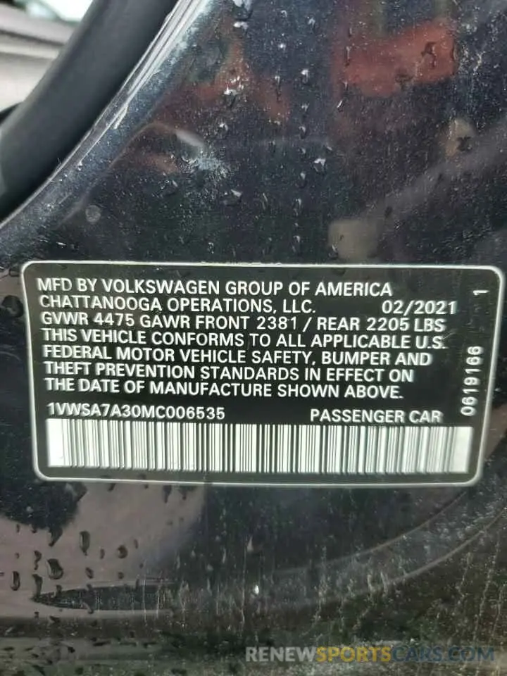 12 Photograph of a damaged car 1VWSA7A30MC006535 VOLKSWAGEN PASSAT 2021