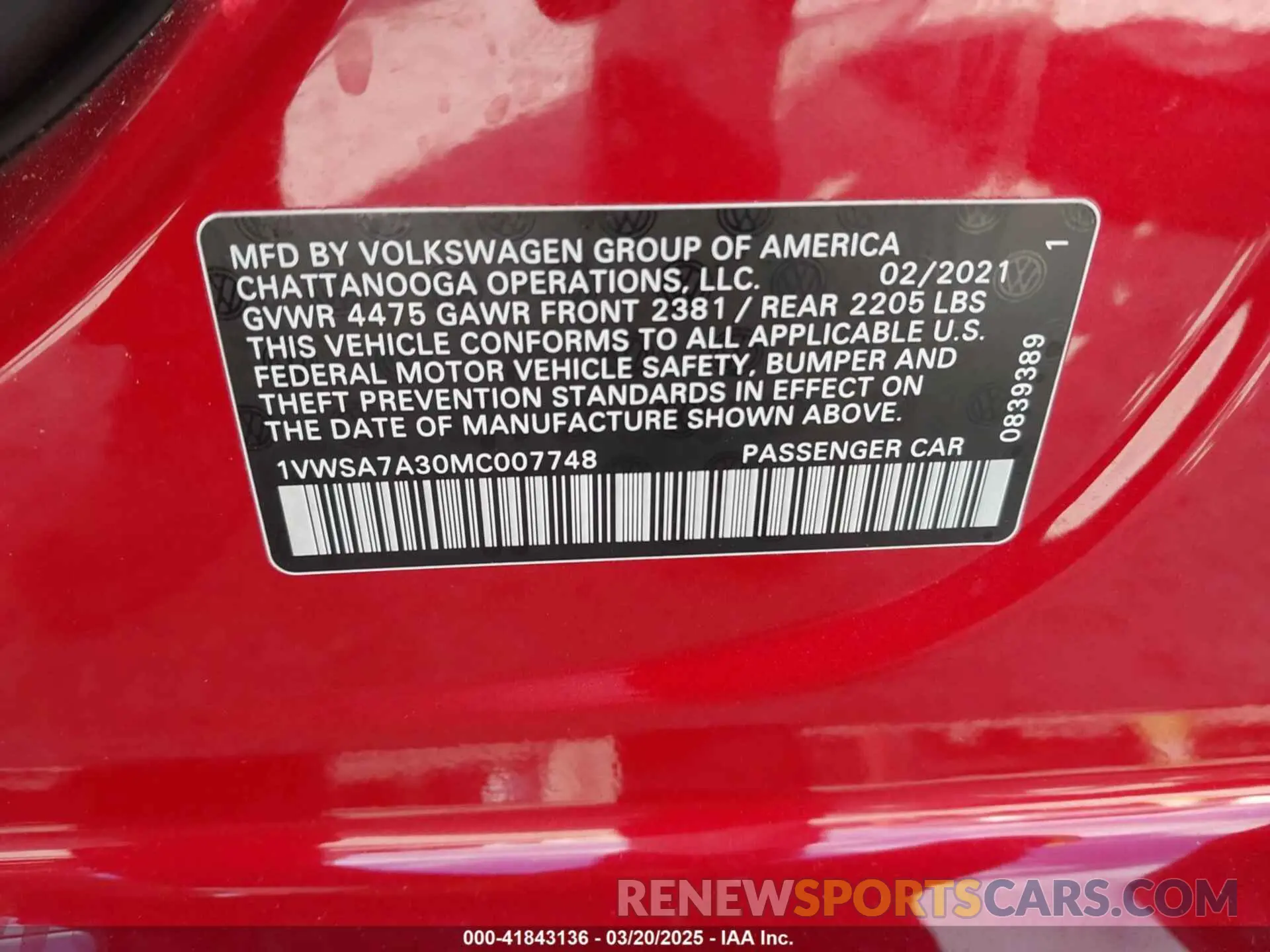 9 Photograph of a damaged car 1VWSA7A30MC007748 VOLKSWAGEN PASSAT 2021