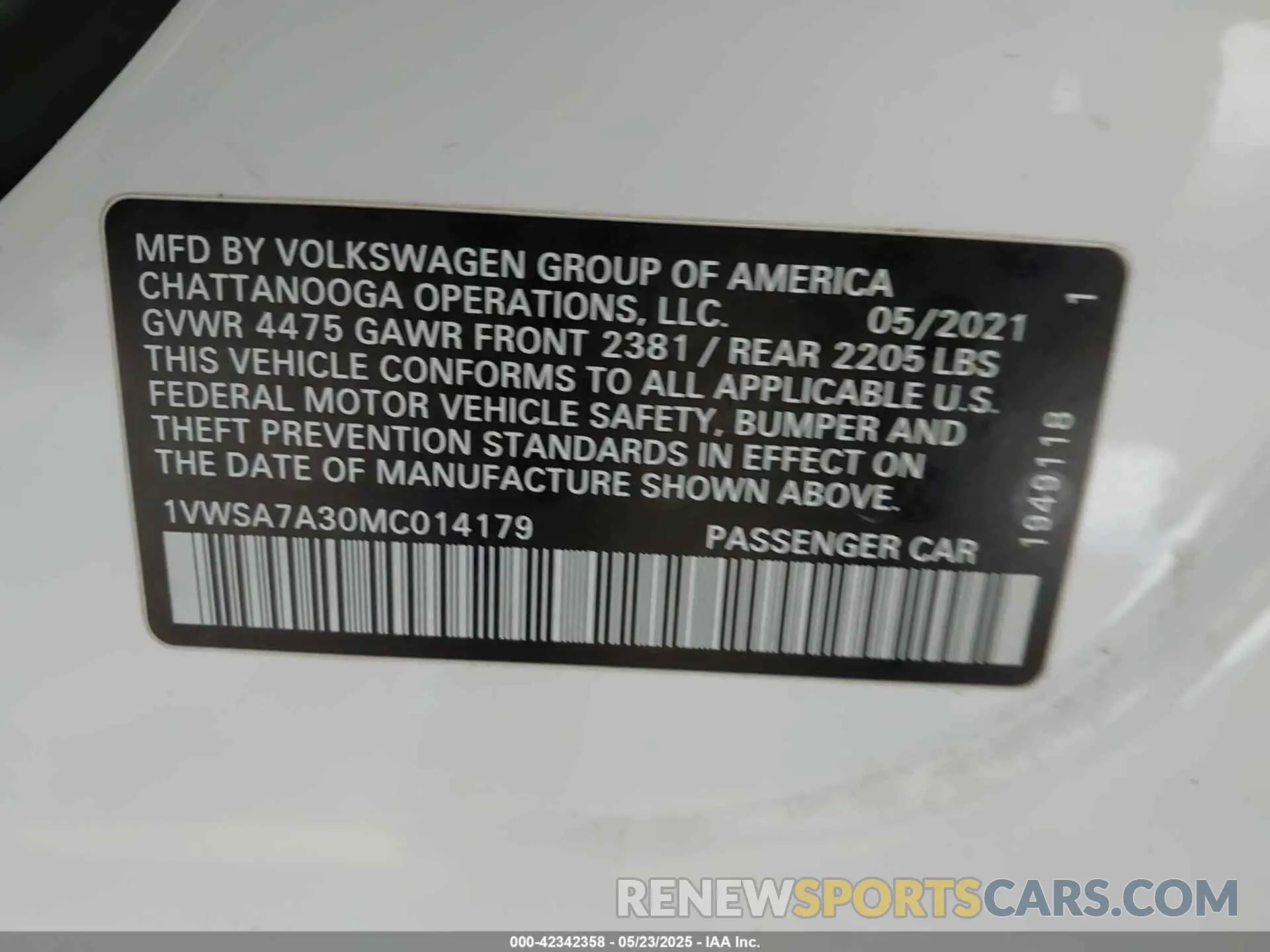 9 Photograph of a damaged car 1VWSA7A30MC014179 VOLKSWAGEN PASSAT 2021