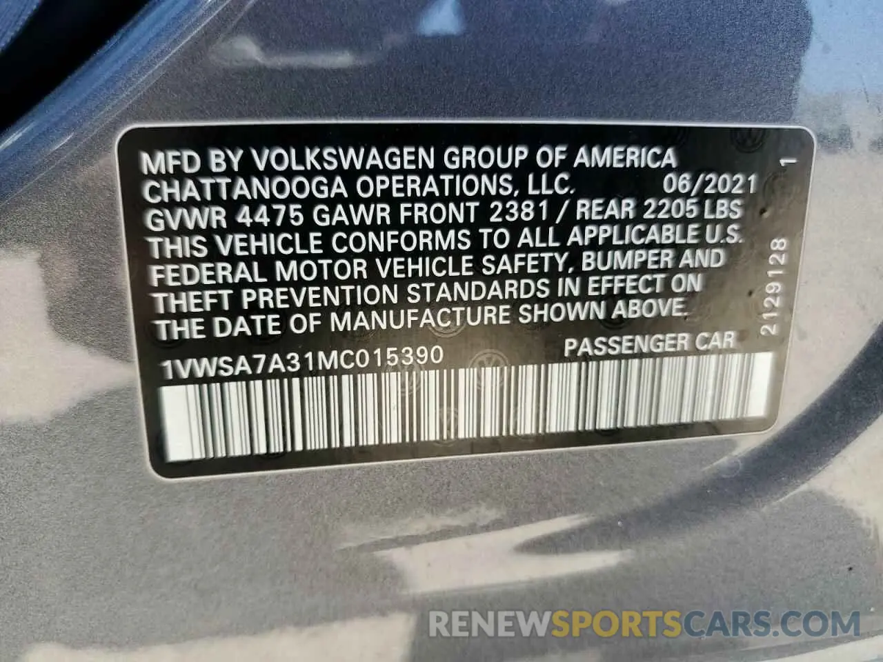 14 Photograph of a damaged car 1VWSA7A31MC015390 VOLKSWAGEN PASSAT 2021