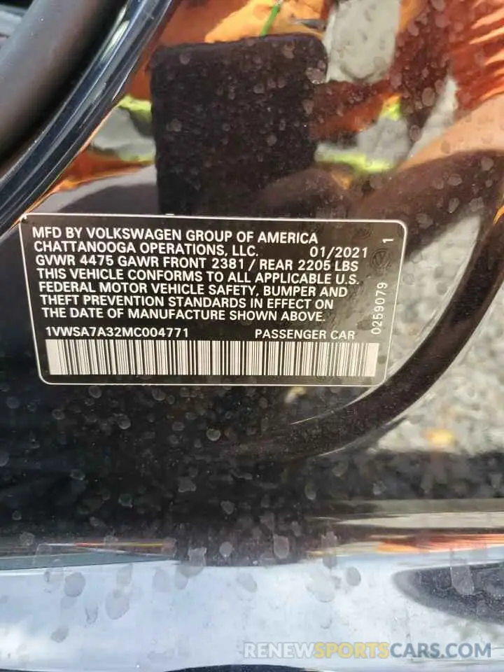 12 Photograph of a damaged car 1VWSA7A32MC004771 VOLKSWAGEN PASSAT 2021