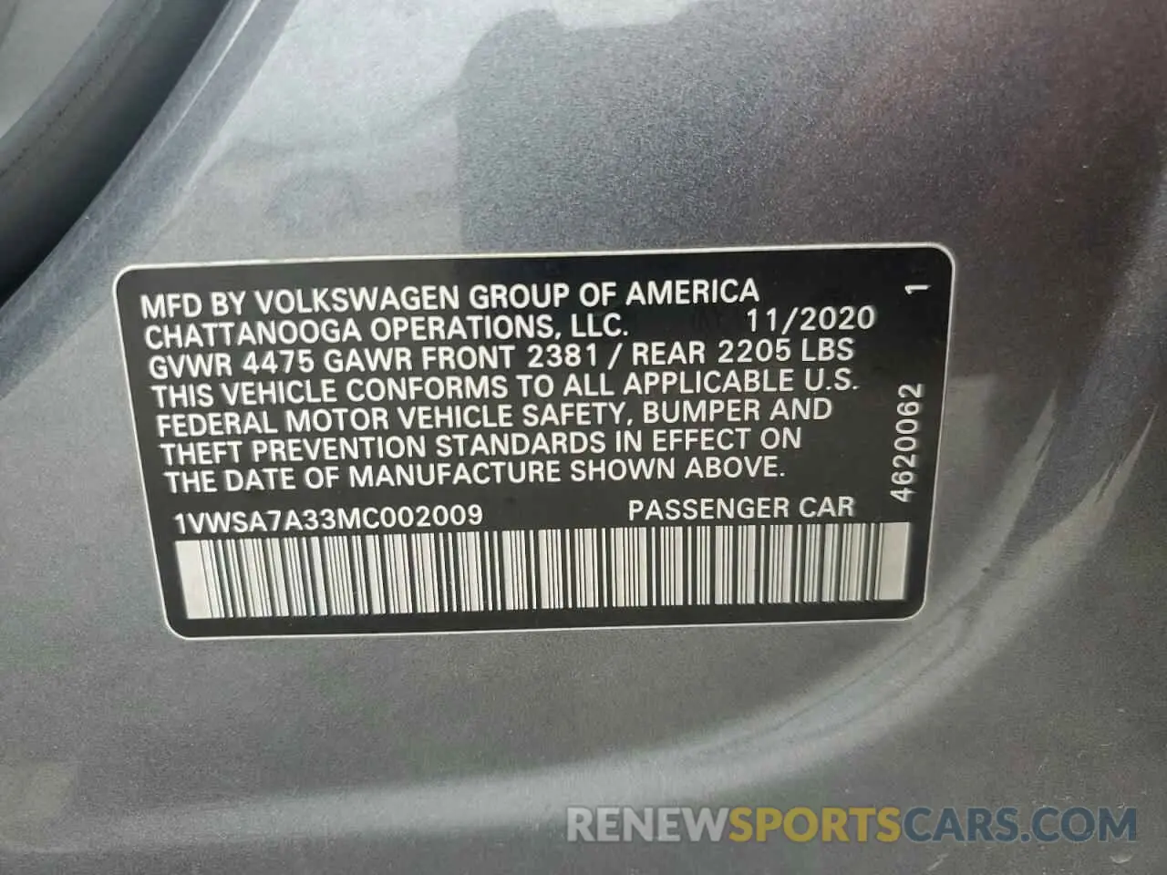 12 Photograph of a damaged car 1VWSA7A33MC002009 VOLKSWAGEN PASSAT 2021